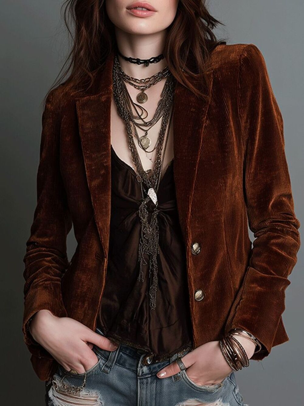 Vintage Y2K Smart Set Size 5 Brown Velvet Velour Blazer Witchy Practical Magic